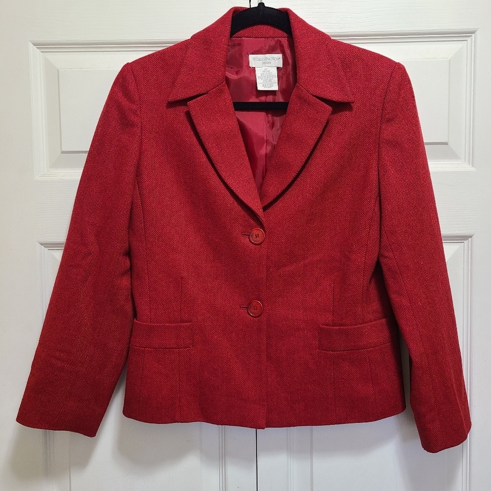Worthington Petite Women's Wool blend red‎ tweed Blazer Size 4P